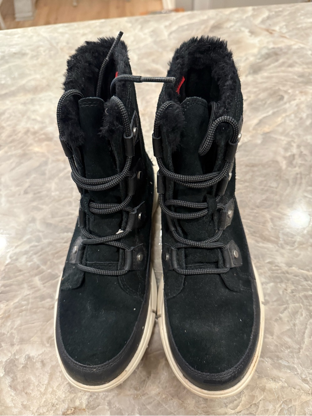 Sorel Black Suede Faux Fur Lace Up Winter Boots Women’s 7.5